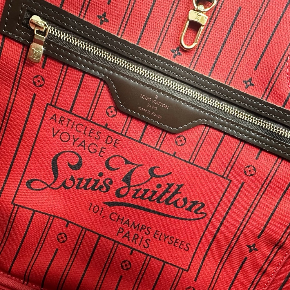 Authentic✅ LOUIS VUITTON Damier Ebene Neverfull MM Tote Bag Red - Picture 16 of 16